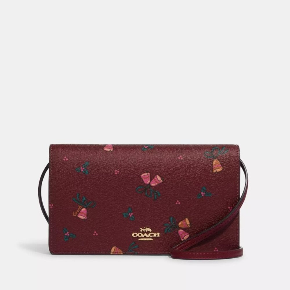 NWOT Anna Foldover Clutch Crossbody With Holiday Bells Print